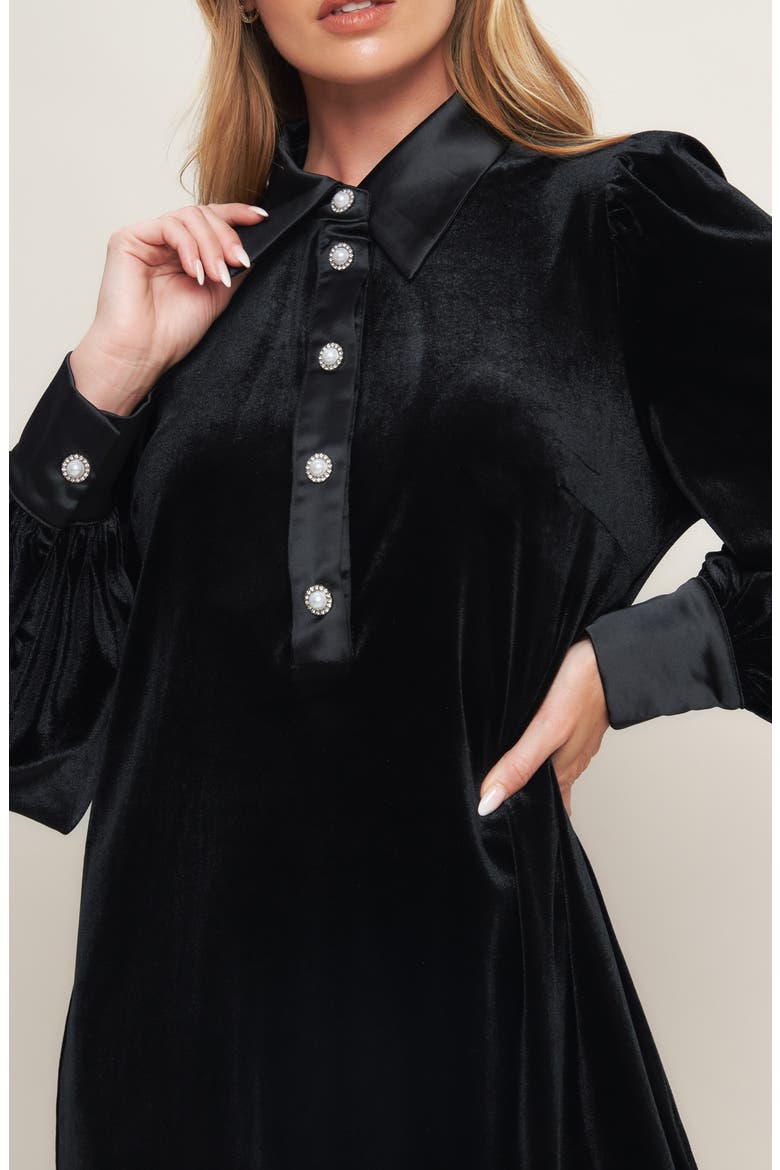 Velvet Long Sleeve Minidress, Alternate, color, BLACK