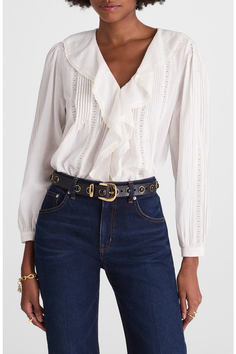 Lace Insert Ruffle Pintuck Long Sleeve Top, Main, color, WINTER WHITE