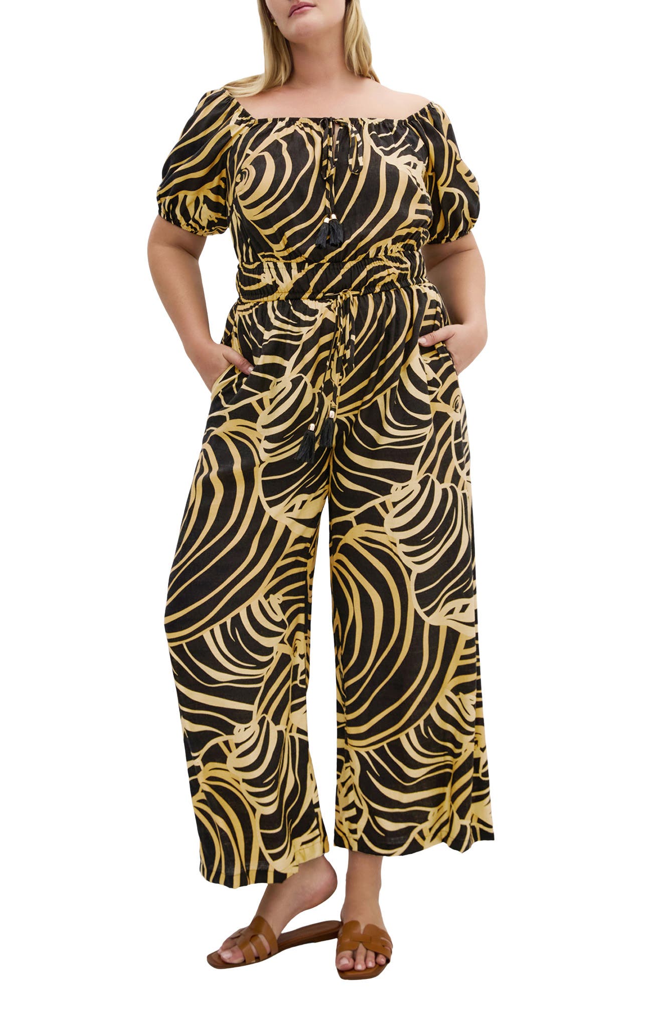 City Chic Erica Swirl Off the Shoulder Jumpsuit