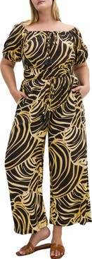 City Chic Erica Swirl Off the Shoulder Jumpsuit