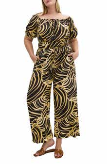 City Chic Erica Swirl Off the Shoulder Jumpsuit