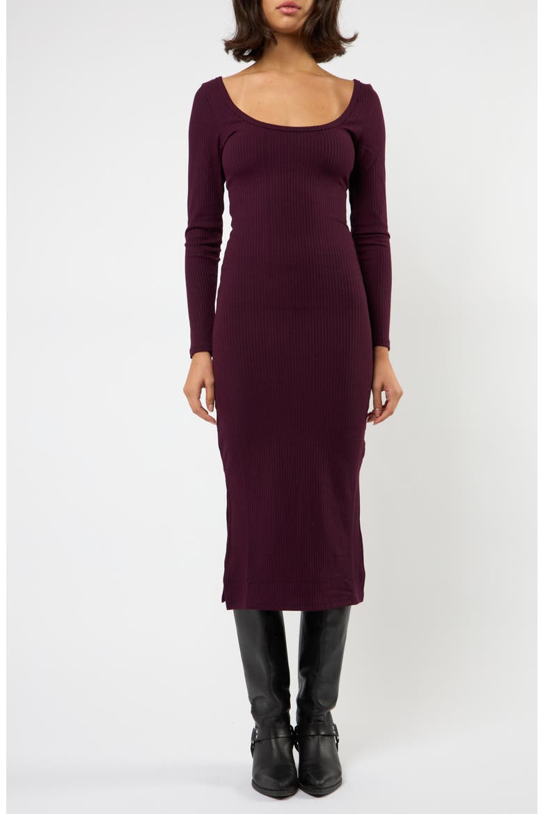 The Flirt Fusion Long Sleeve Rib Dress, Main, color, BURGUNDY