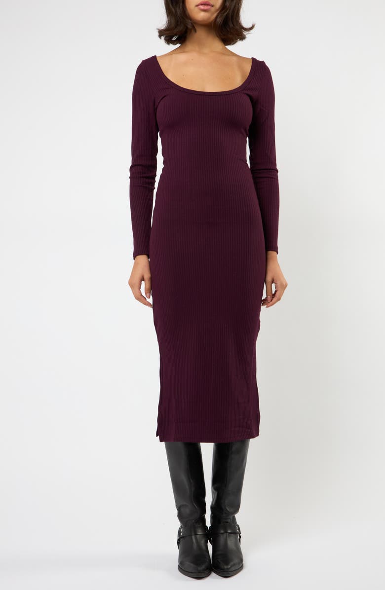 Viens Avec Moi The Flirt Fusion Long Sleeve Rib Dress, Main, color, Burgundy