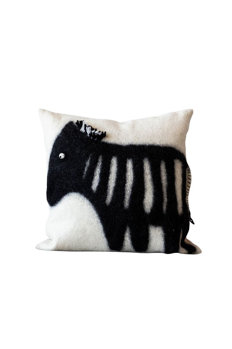 Felted Wool Zebra Throw Pillow, Main, color, Black - Small