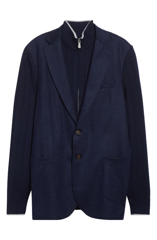Eleventy Mixed Media Wool Blazer With Removable Bib In Blue