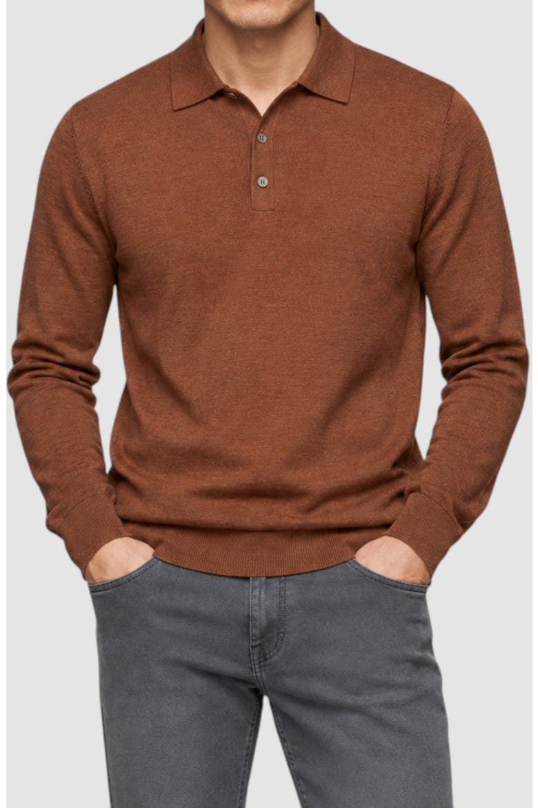 Lightweight Merino Wool Three-Button Polo, Main, color, COGNAC