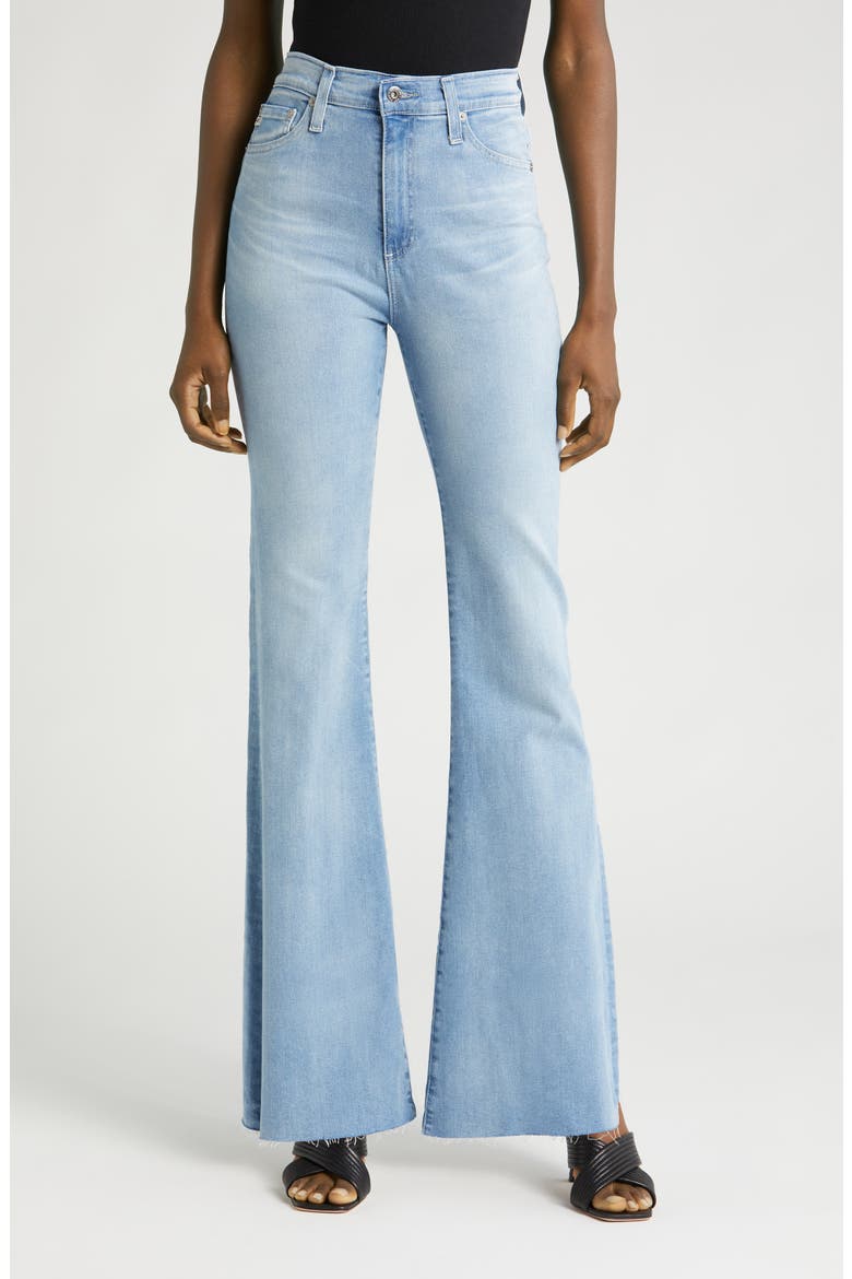 Madi High Waist Raw Hem Flare Jeans, Main, color, 24 YEARS LOOKING GLASS