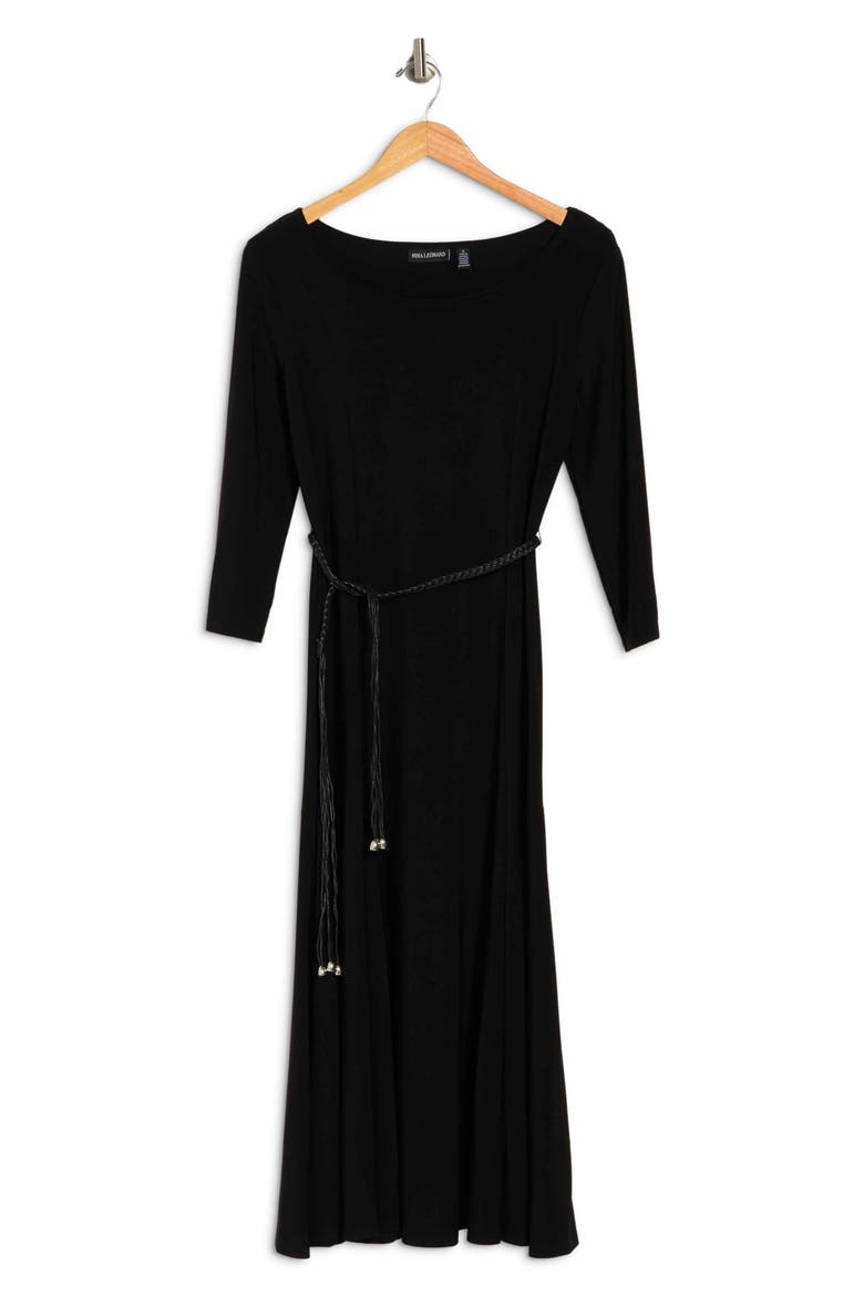 Waist Belt Midi Dress, Alternate, color, BLACK