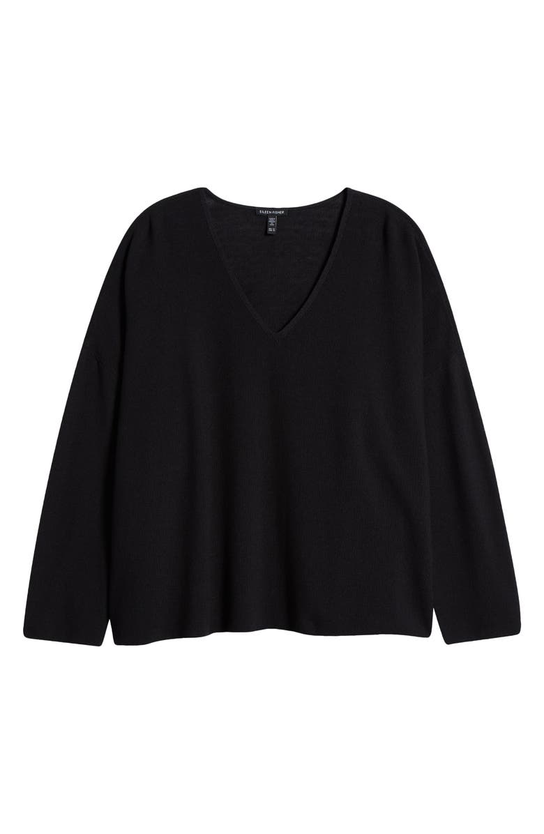 Eileen Fisher Organic Linen & Organic Cotton V-Neck Sweater, Alternate, color, Black