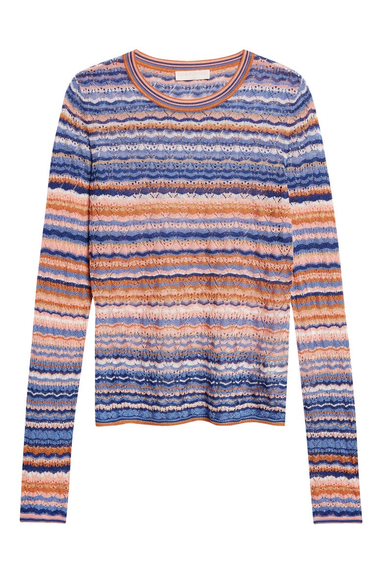 Lunaire Pointelle Stripe Knit Top, Alternate, color, SUNSET