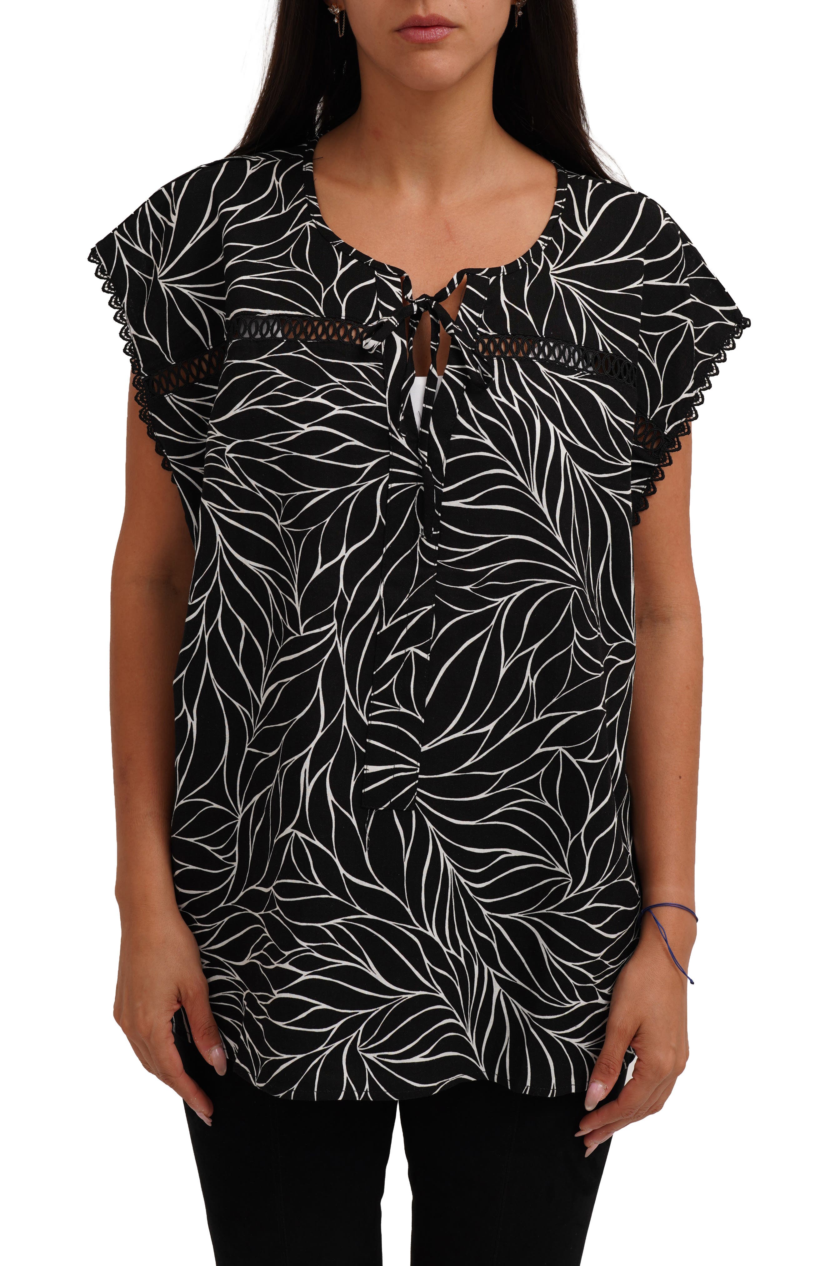 SUNNY LEIGH Tie Keyhole Cap Sleeve Top