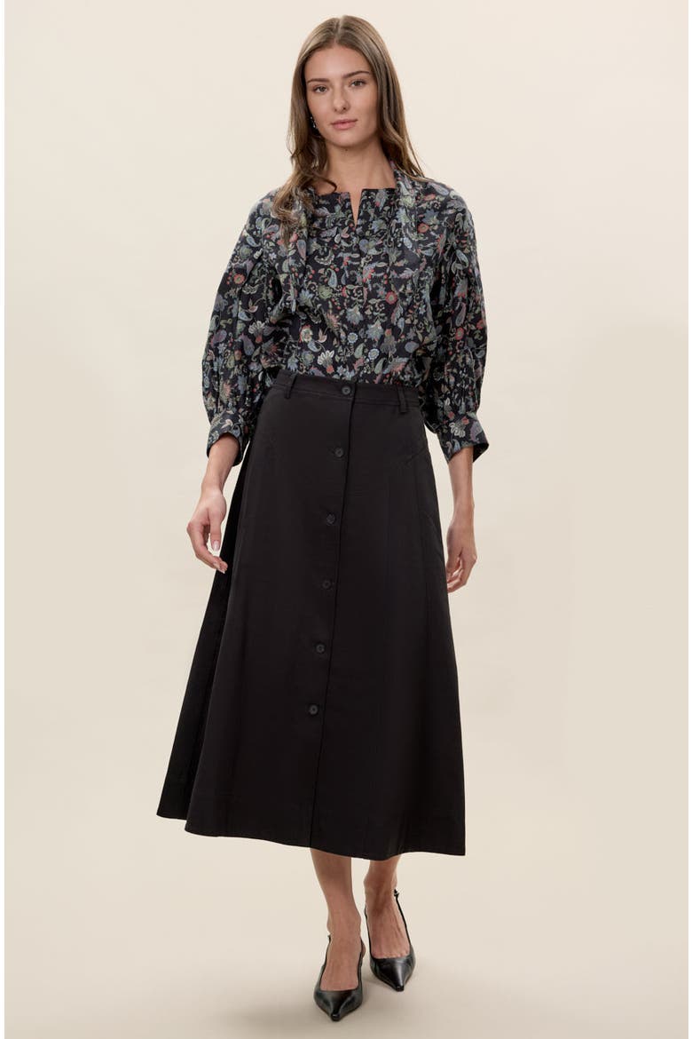 Aurelia Stretch Linen Top, Alternate, color, Navy Multi