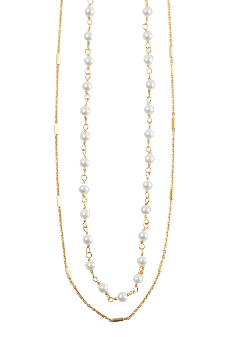 Layered Freshwater Pearl Station Necklace, Main, color, GOLD