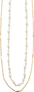 Argento Vivo Sterling Silver Layered Freshwater Pearl Station Necklace