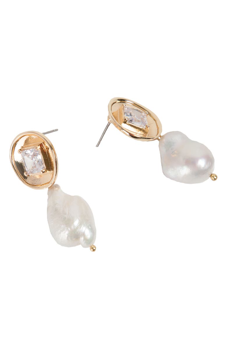 SAACHI Gemstone Baroque Pearl Drop Earring, Alternate, color, Gold