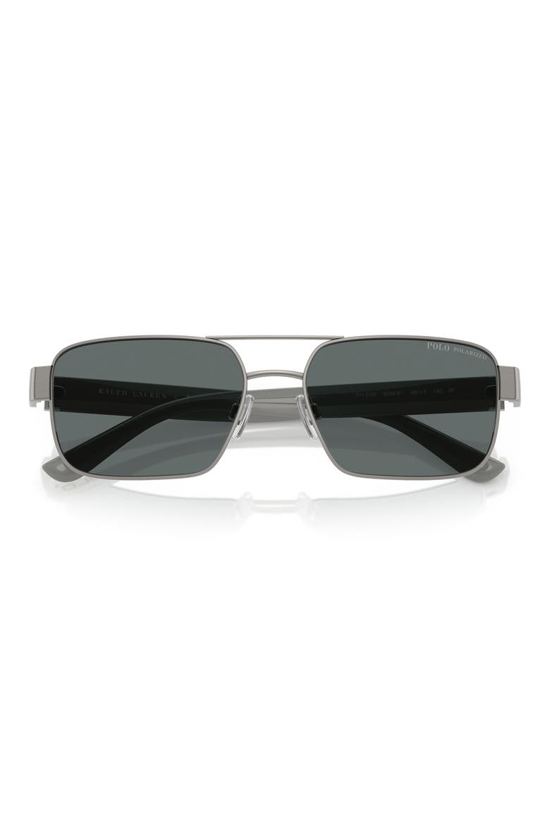 58mm Polarized Rectangle Sunglasses, Alternate, color, BRUSHED GUNMETAL / DARK GREY
