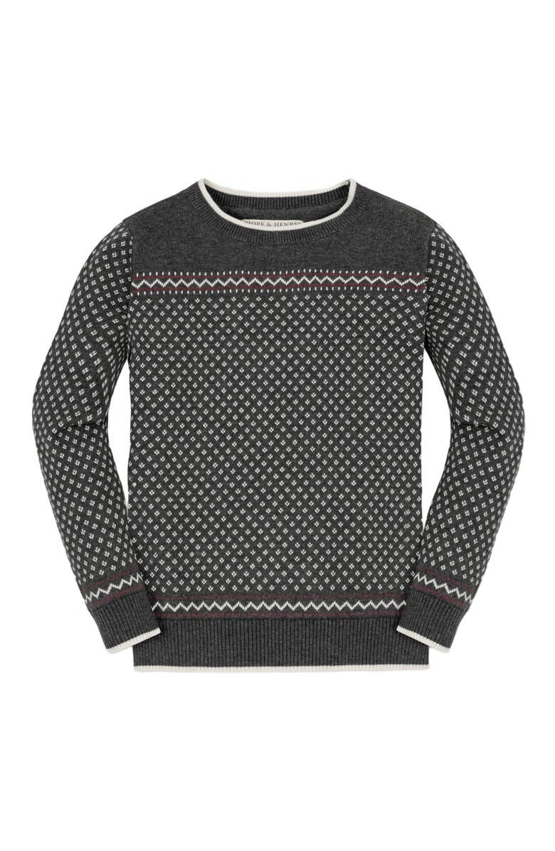 Hope & Henry Baby Boys' Organic Intarsia Crew Neck Sweater, Infant, Main, color, Charcoal Heather Birdseye