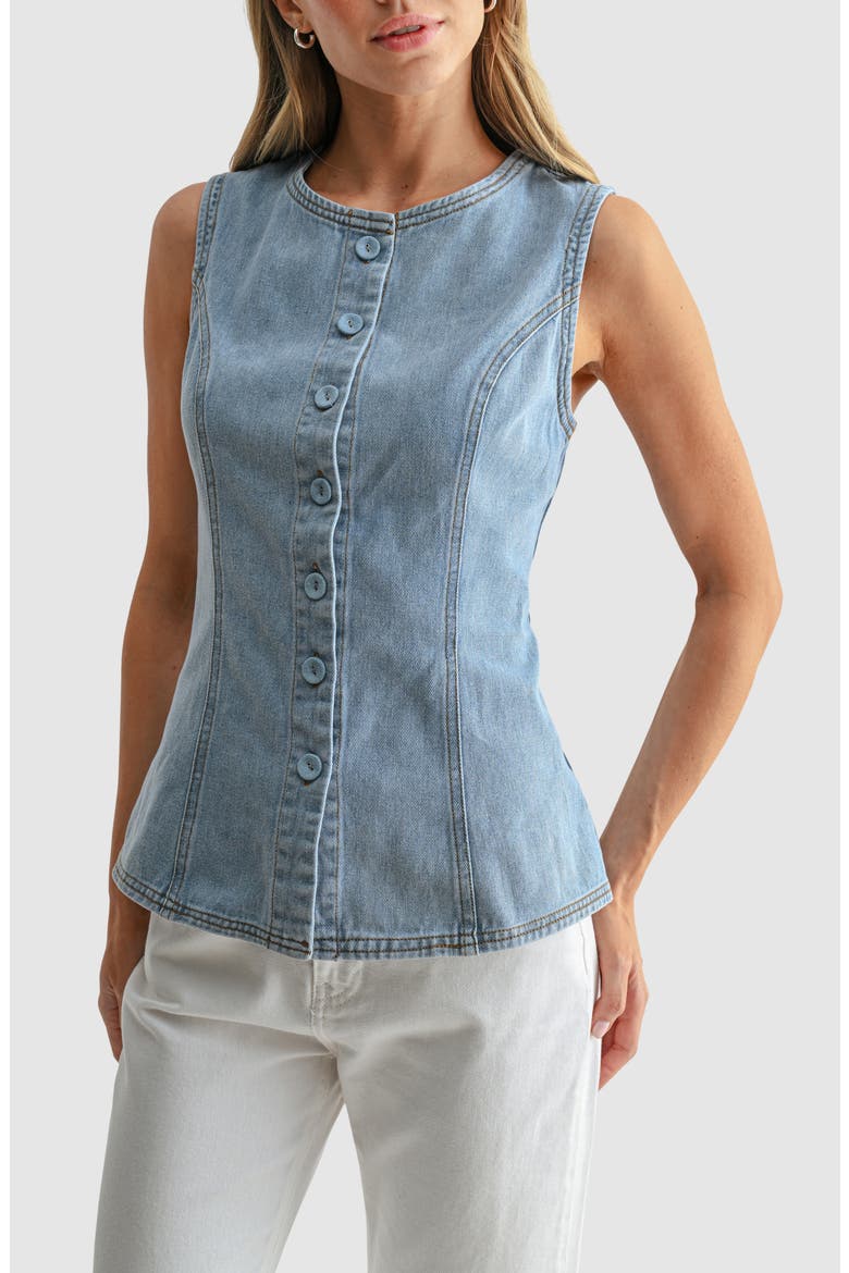 Button Front Denim Vest, Main, color, DENIM