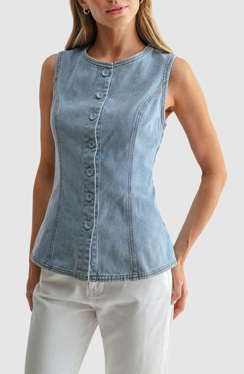 Button Front Denim Vest