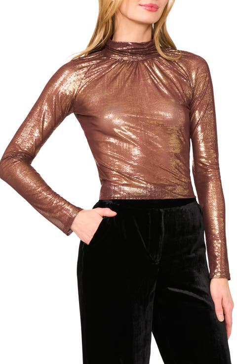 Metalllic Ruched Turtleneck Top