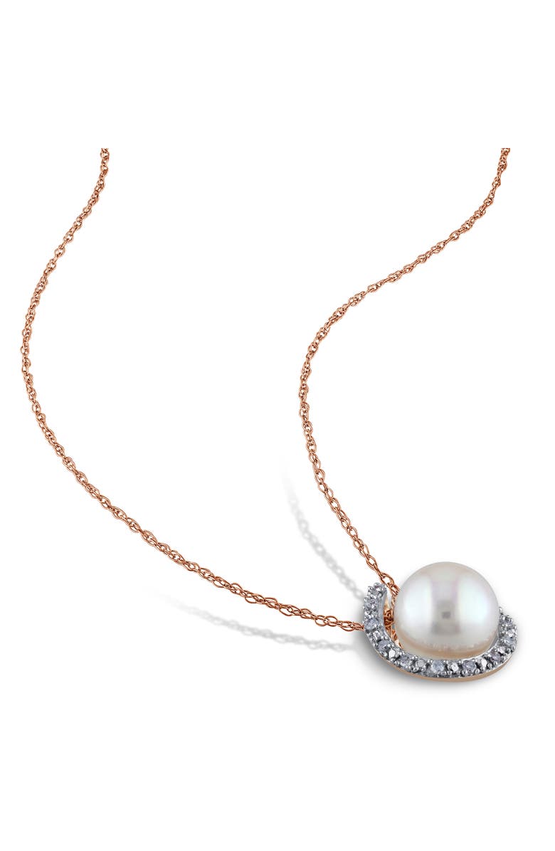 Julianna B. Cultured Pearl & Diamond Swirl Halo Necklace 10k, Alternate, color, Pearl