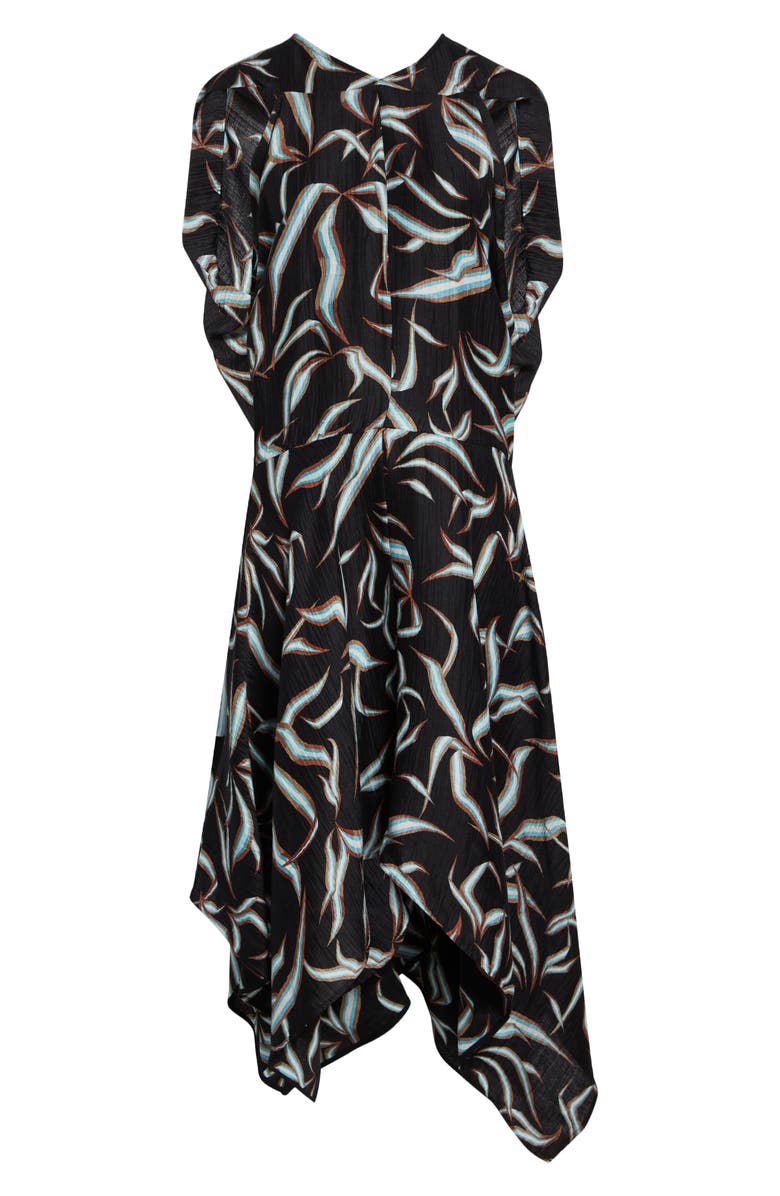 Proenza Schouler Sybella Handkerchief Hem Linen & Silk Metalassé Midi Dress, Main, color, Black