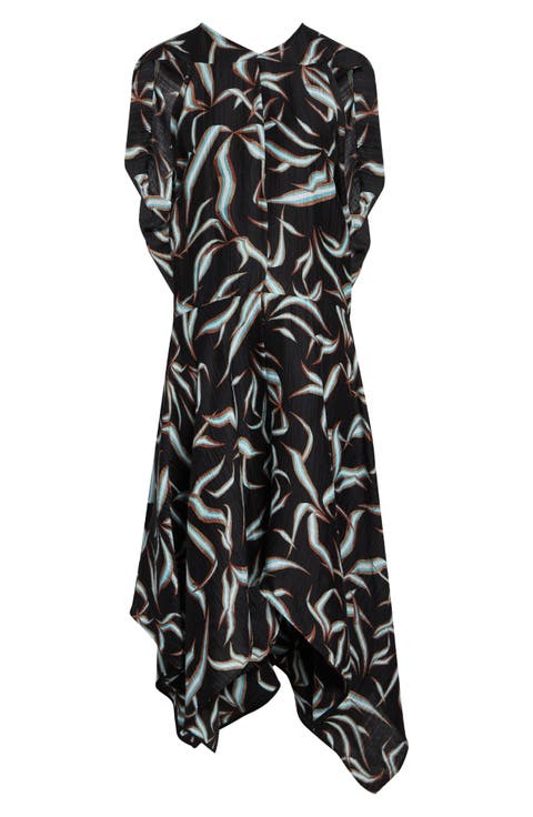 Sybella Handkerchief Hem Linen & Silk Metalassé Midi Dress