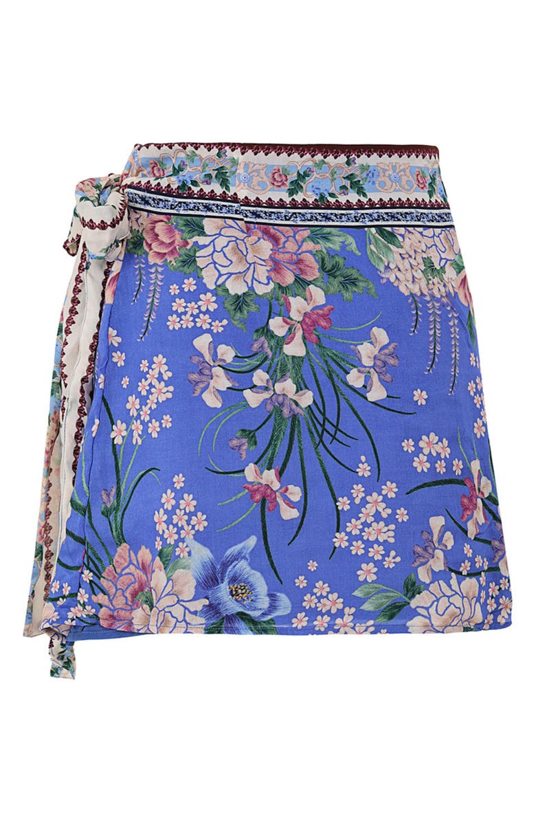 Agua Bendita Ziara Side Tie Cover-Up Miniskirt, Alternate, color, Blue