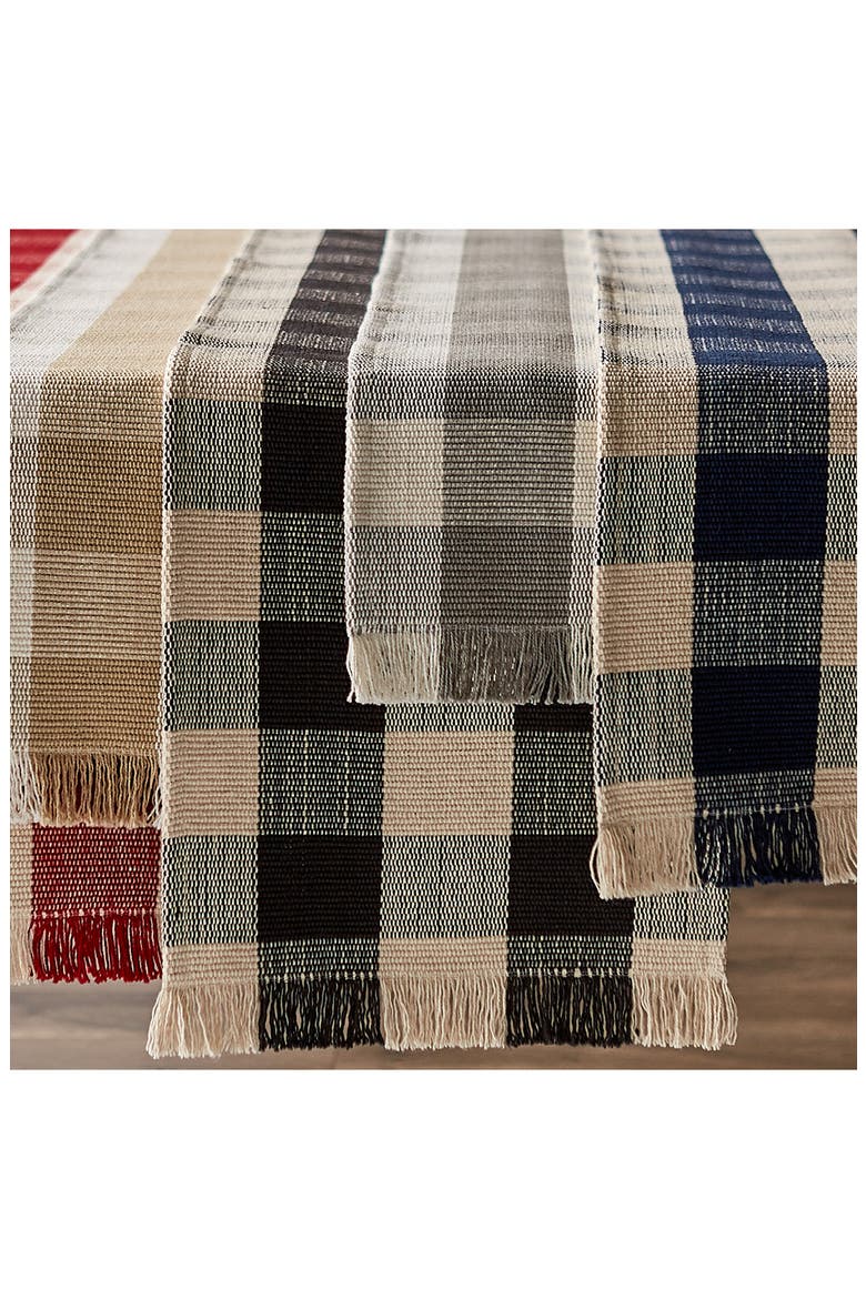 Checkered Fringe Cotton Table Runner, Alternate, color, RED