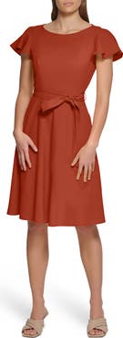 Calvin Klein Petal Cap Sleeve A-Line Dress