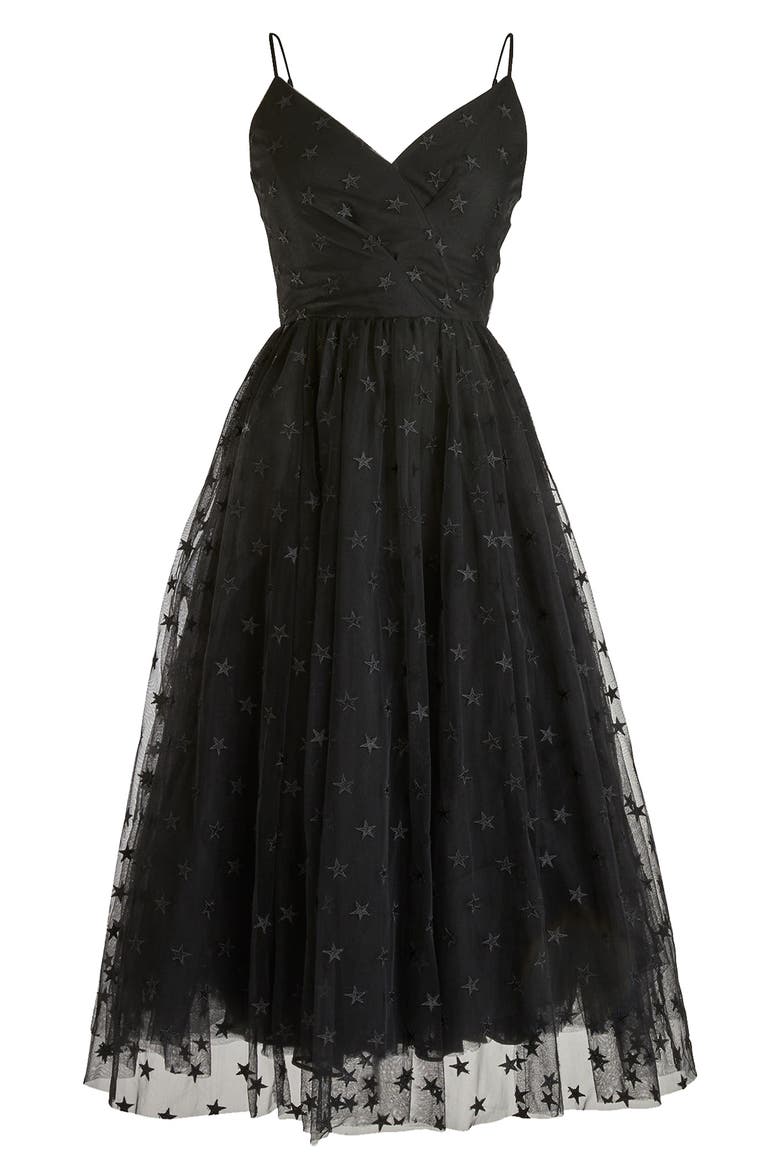 Spaghetti Strap Star Tulle Dress, Alternate, color, BLACK