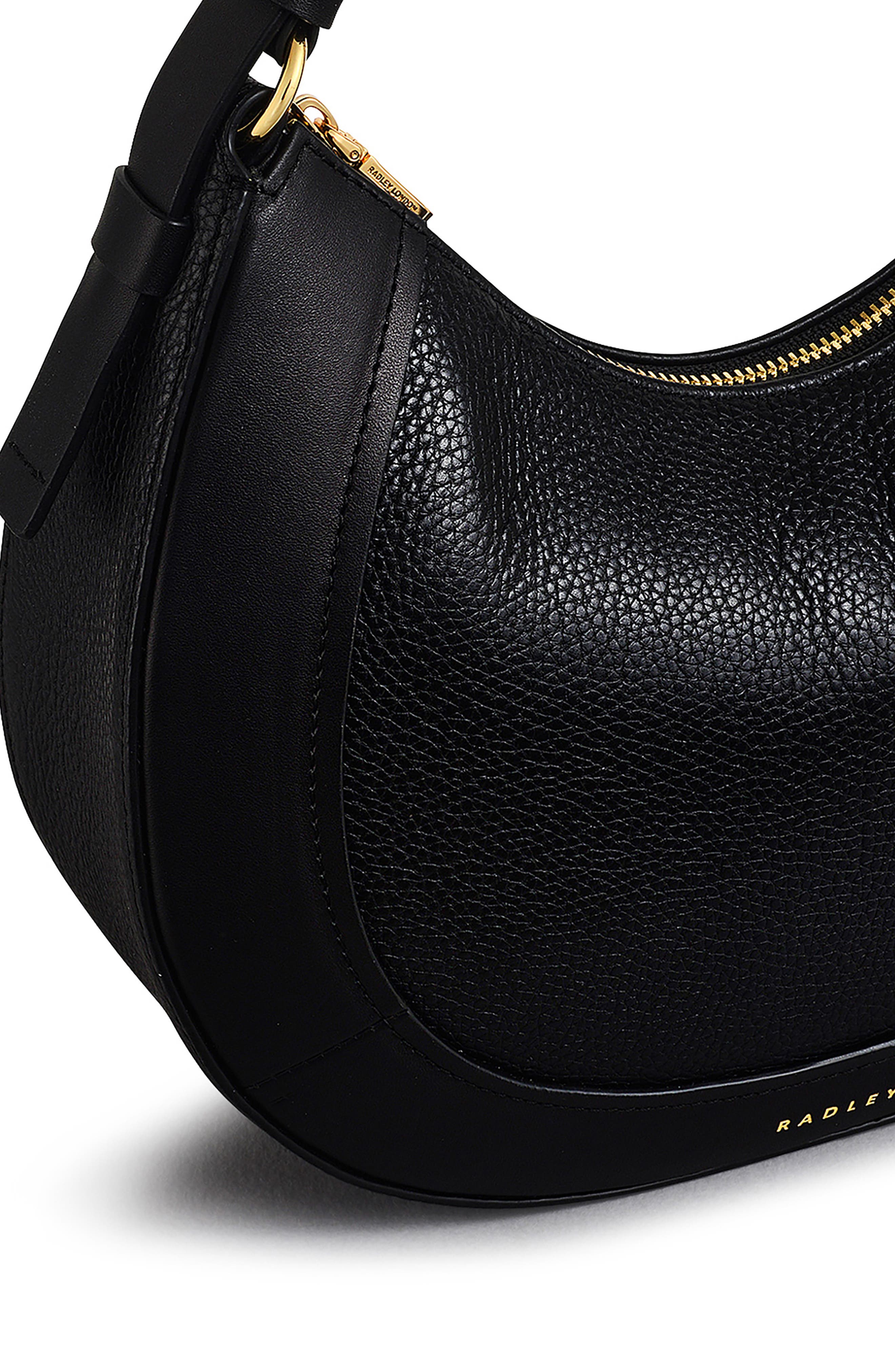 Radley Merchant Hall Small Crescent Leather Shoulder Bag, Alternate, color, Black
