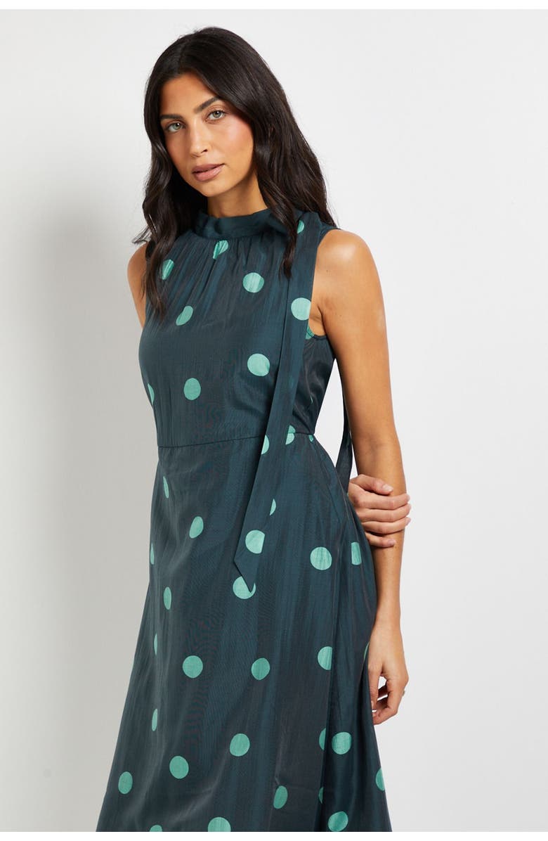 Wallis Spot Tie Neck Sleeveless Midi Dress, Alternate, color, Mint