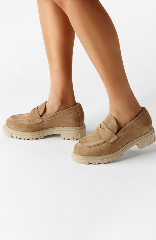 La Canadienne Devin Suede Shearling Penny Loafers In Neutral
