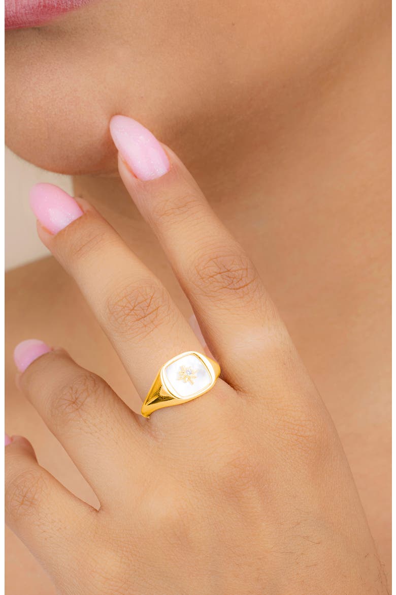 Simona Mother of Pearl Cubic Zirconia Signet Ring, Alternate, color, GOLD