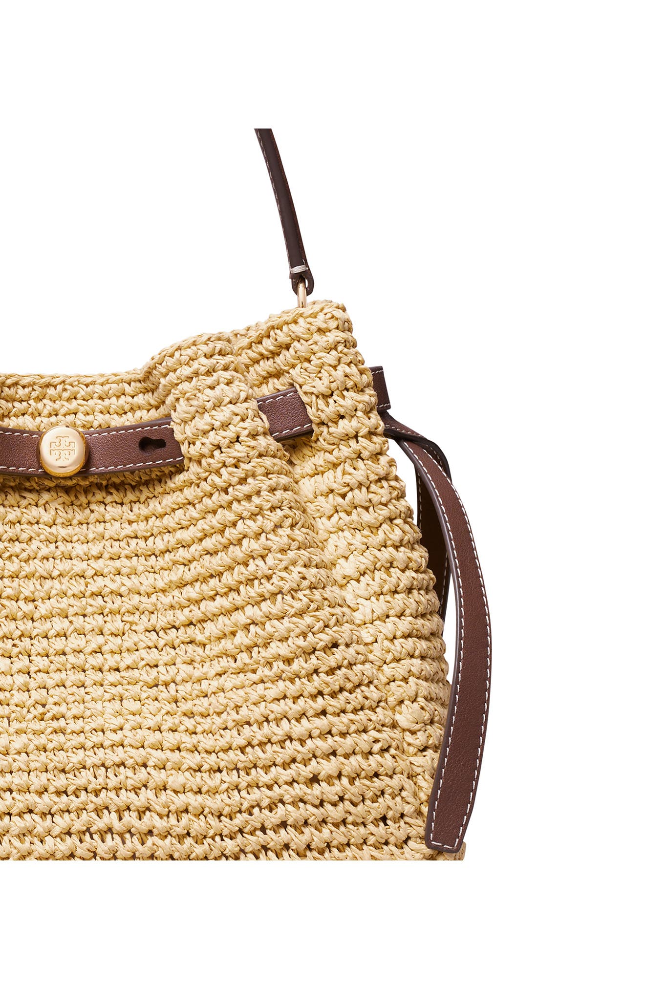 Tory Burch Romy Straw Bucket Bag, Alternate, color, Natural