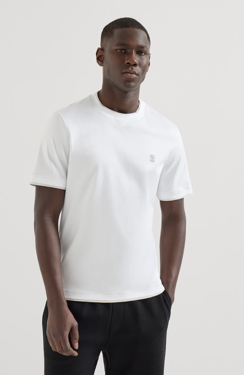 Brunello Cucinelli T-shirt with faux-layering, Alternate, color, White