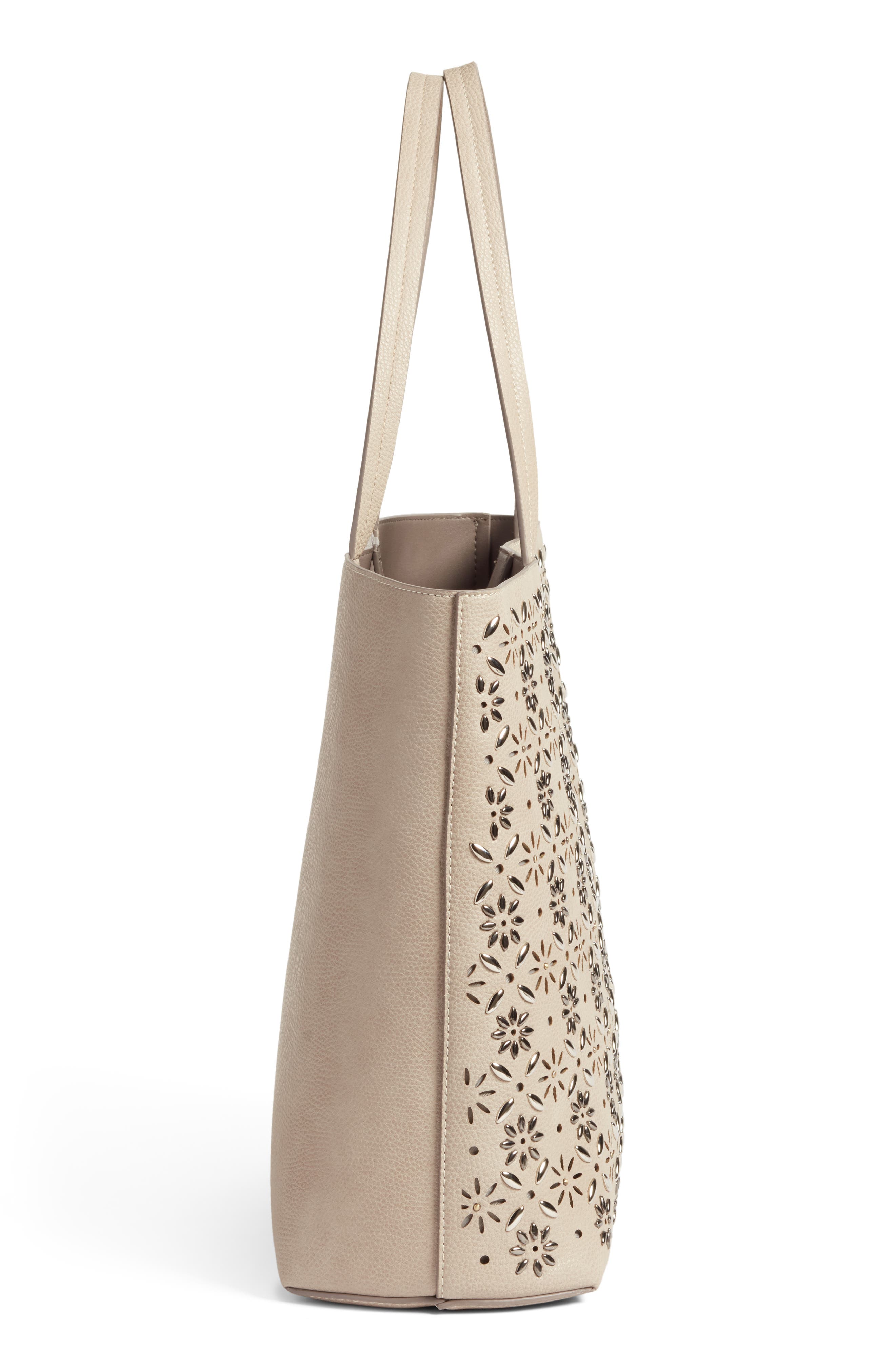 Kaylee Embellished Faux Leather Tote, Alternate, color, GREY FLINT