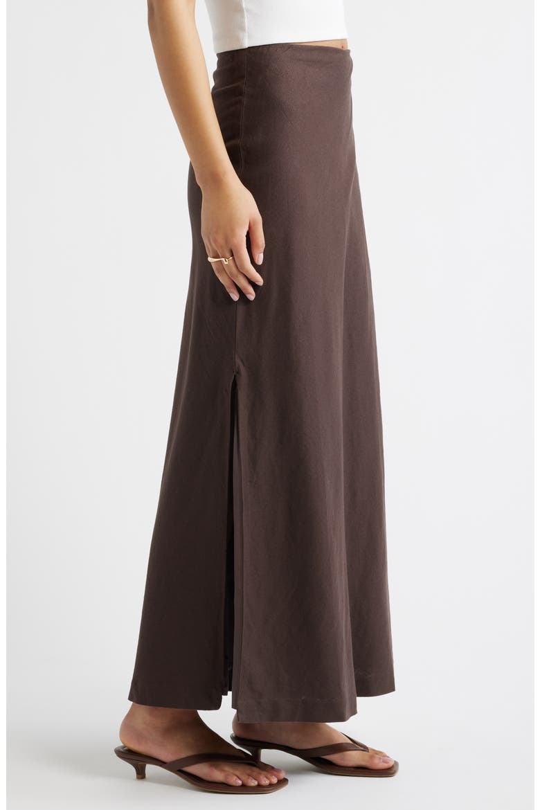 Linen Blend Column Maxi Skirt, Alternate, color, BROWN SEAL