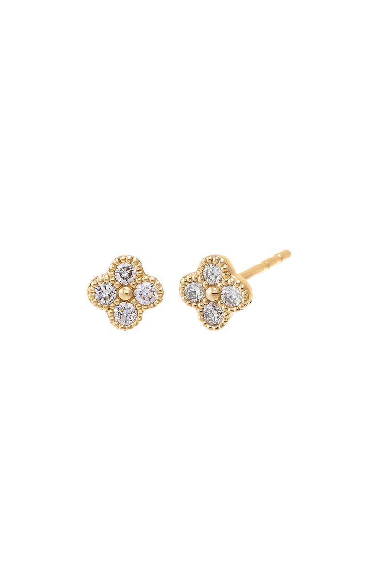 BY ADINA EDEN Diamond Four Leaf Clover Bezel Stud Earring 14K, Main, color, 