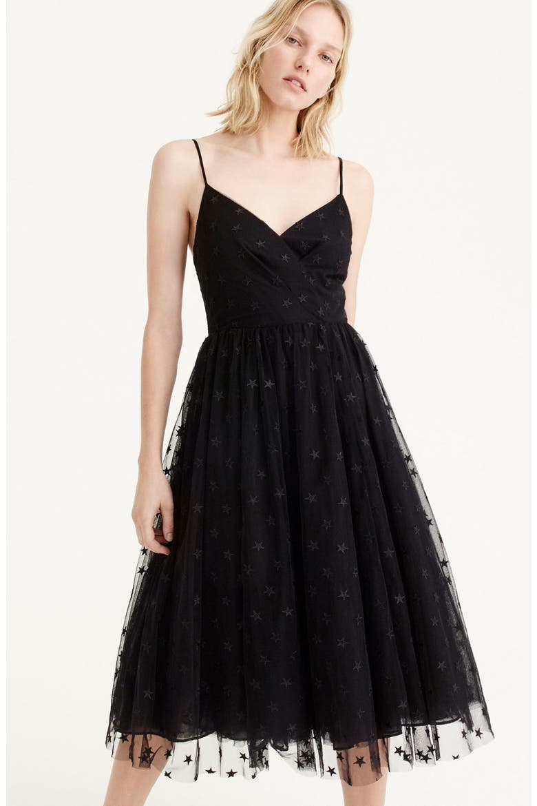 Spaghetti Strap Star Tulle Dress, Alternate, color, BLACK