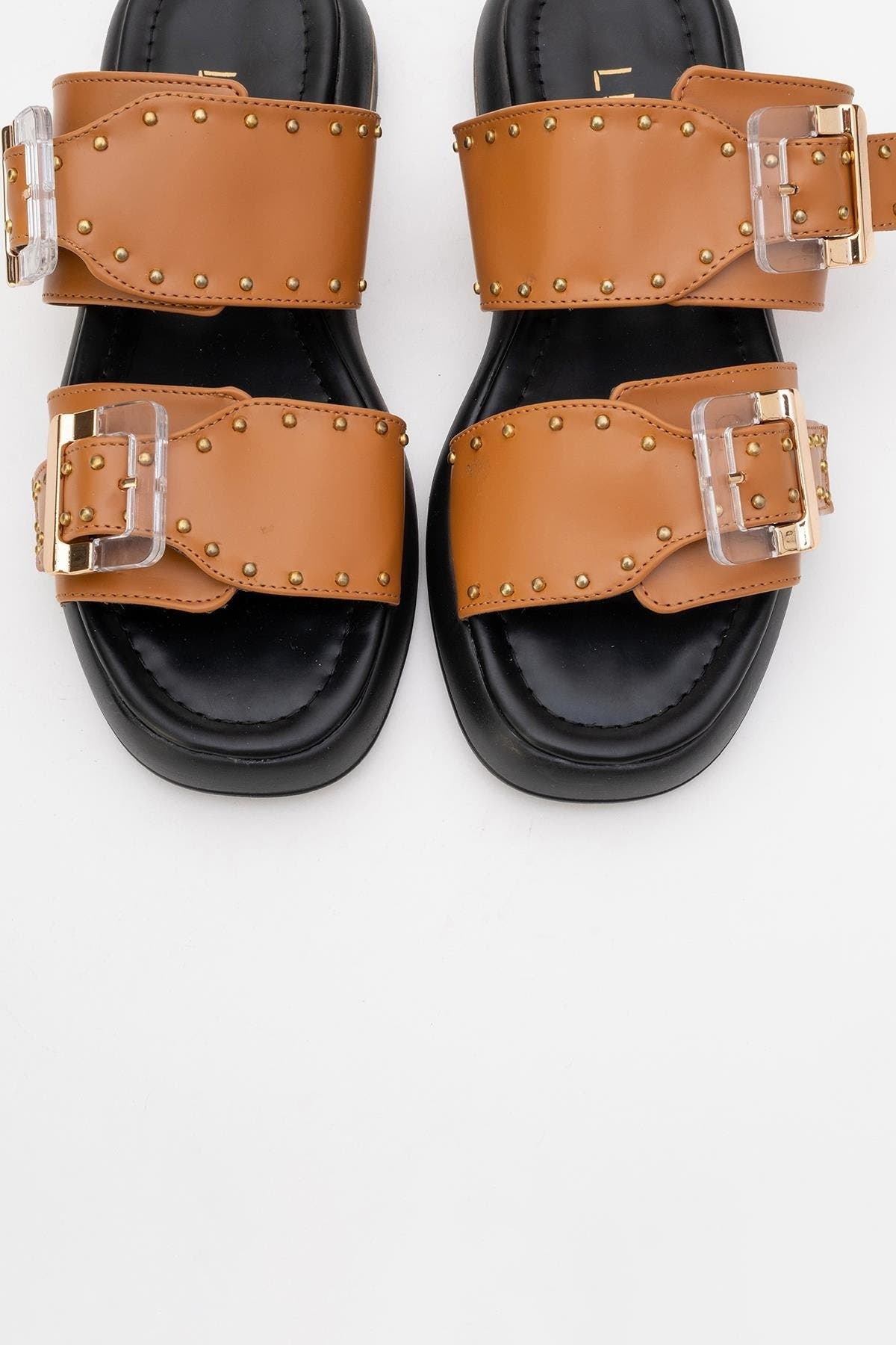 Zley Buckle Sandal, Alternate, color, Cognac Faux Leather