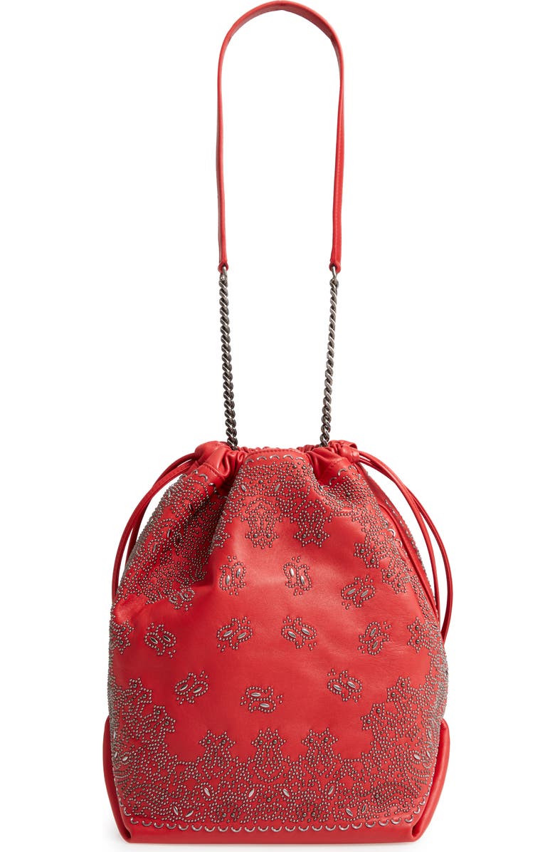 Saint Laurent Teddy Bandana Studded Leather Bucket Bag, Alternate, color,