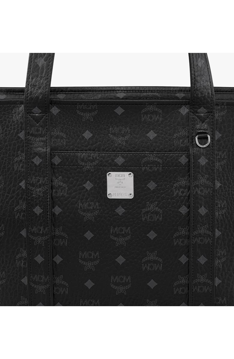 MCM Small Aren School Bag Tote in Visetos, Alternate, color, Black
