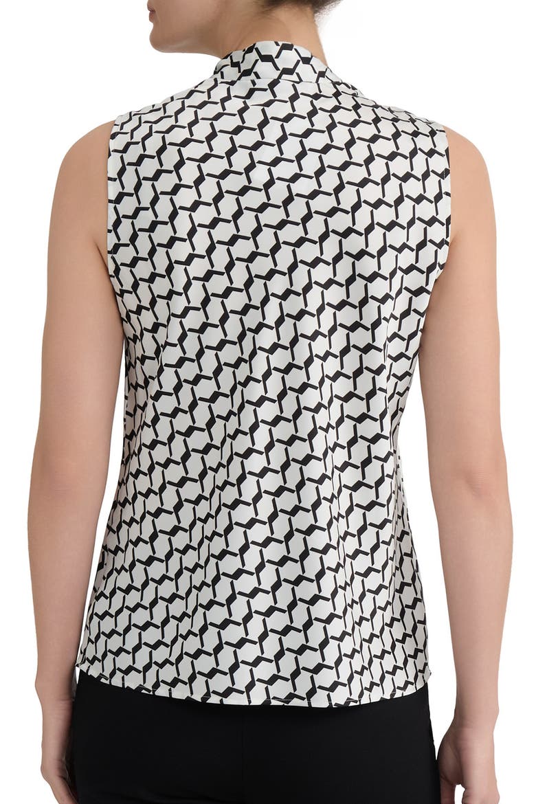 Geometric Print Tie Neck Satin Top, Alternate, color, VANILLA ICE/ BLACK