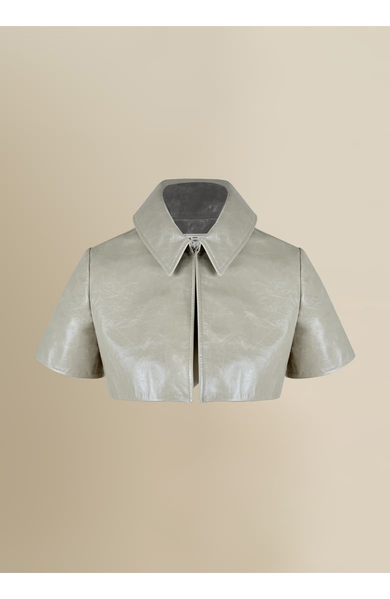 Contessa Mills Circe Shiny Leather Cropped Bolero, Main, color, Sage