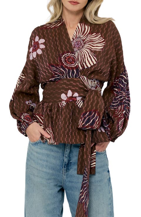 Opal Floral Balloon Sleeve Wrap Top