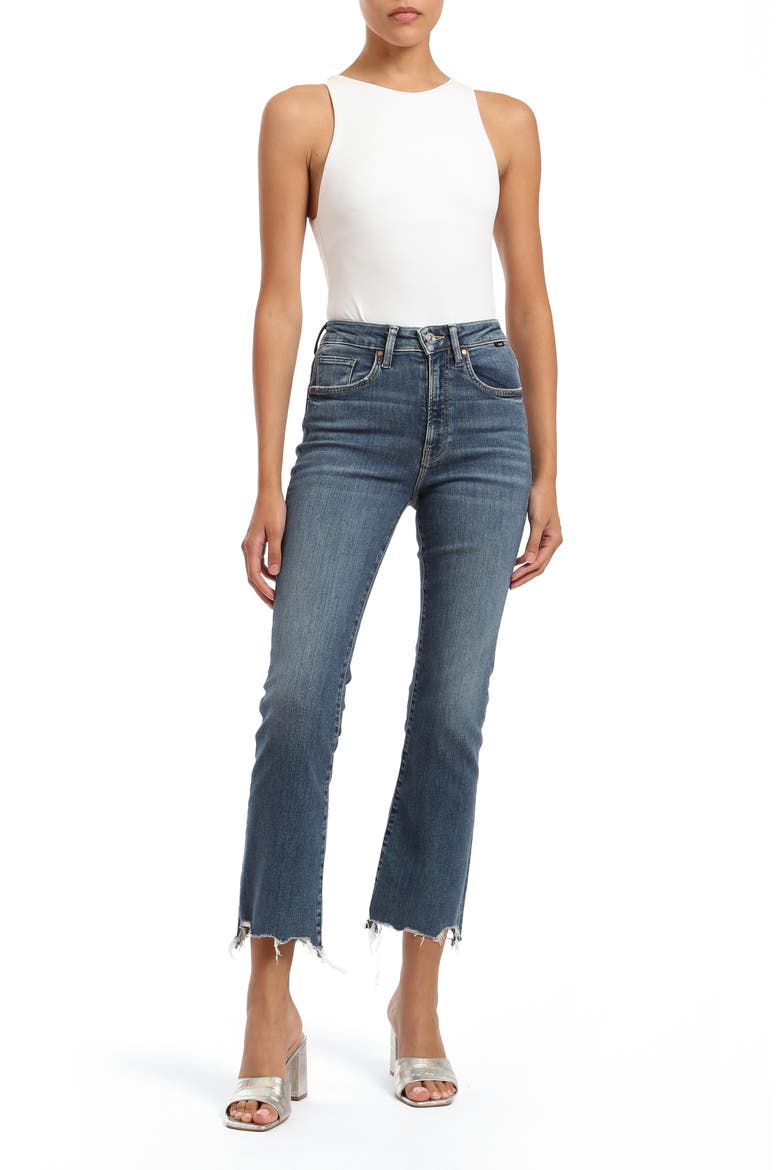 Anika High Waist Fray Hem Crop Flare Jeans, Alternate, color, MID FLEX BLUE