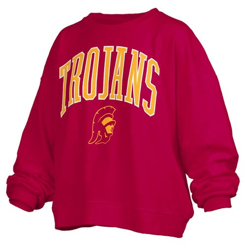 Pressbox Cardinal Usc Trojans Janise Arch Over Logo Waist Length Oversized Pullover Sweatshirt