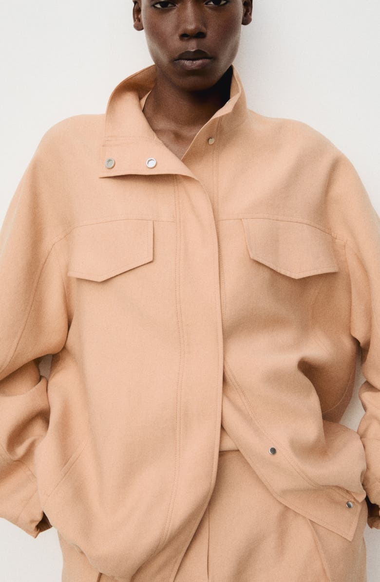 MANGO Oversize Stand Collar Jacket, Alternate, color, Beige